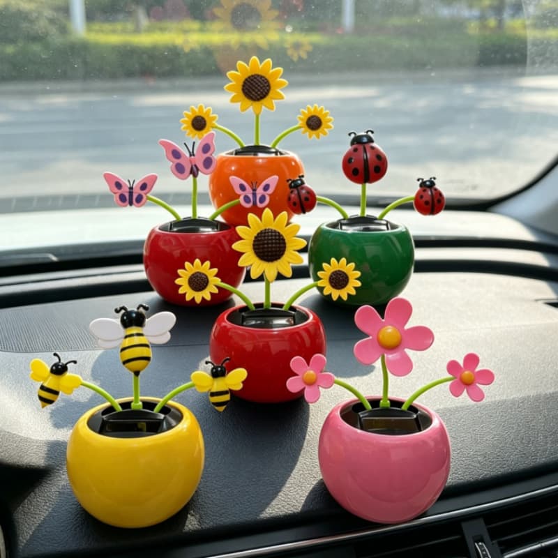 Solar Apple Flower Car Ornament - Auto-Swinging Sunflower Car Decoration Accessories Wholesale Car Mount