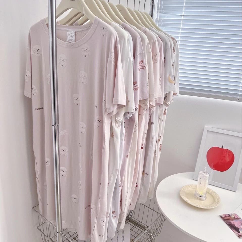 GP Cute Cartoon Modal Cotton Sleep Dress for Women, Bear, Bichon, Cat Short Sleeve Long Sleeve Dress, Loungewear Wholesale