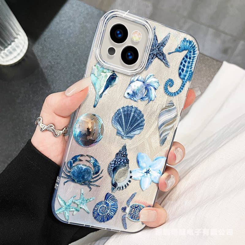 Seahorse shell flower mobile phone case suitable for 16promax apple iphone15 cross-border 14 European and American 13 feather yarn 12 explosion