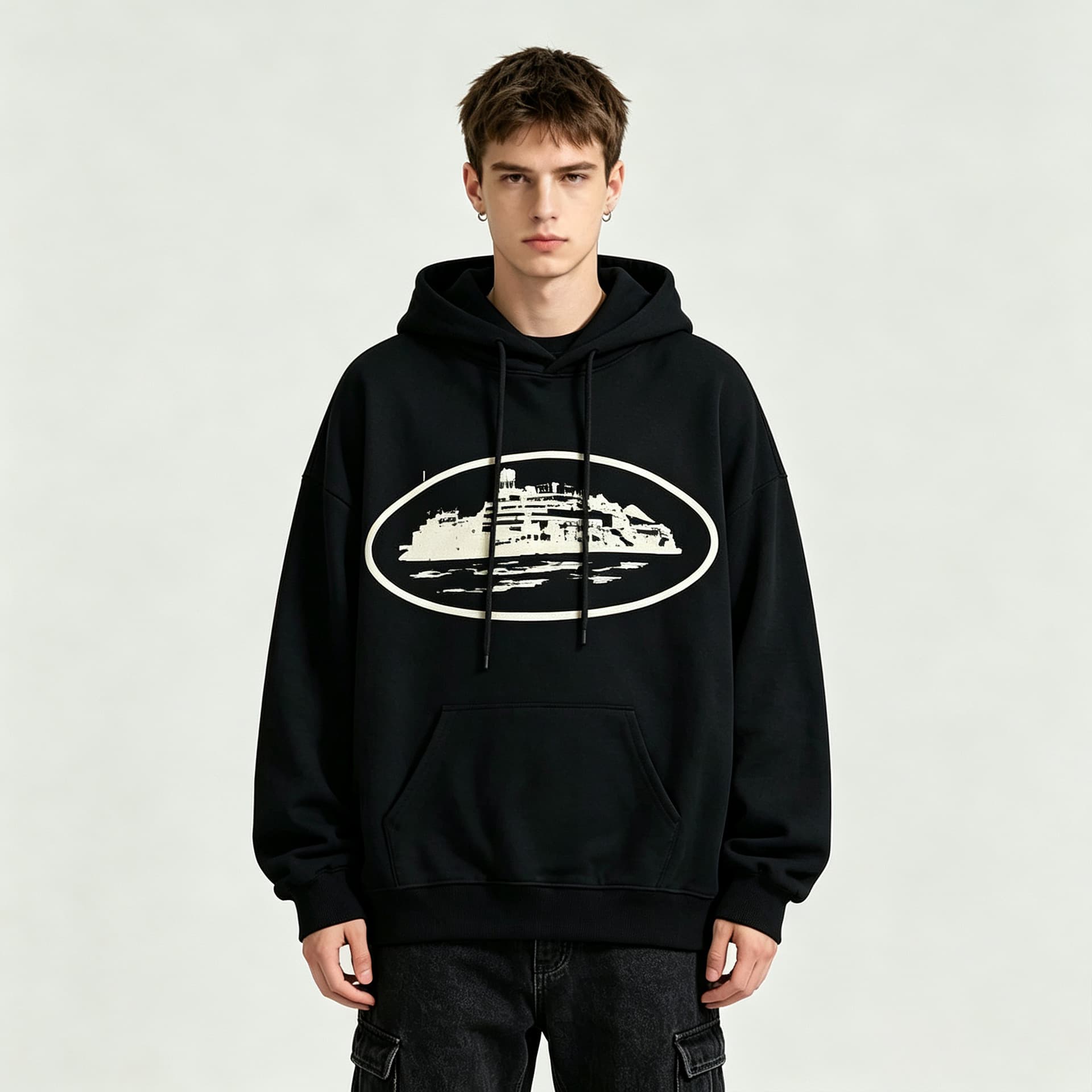 Cross-border foreign trade trendy brand Corteiz Alcatraz print hooded high street men's 2025 new trend hoodie