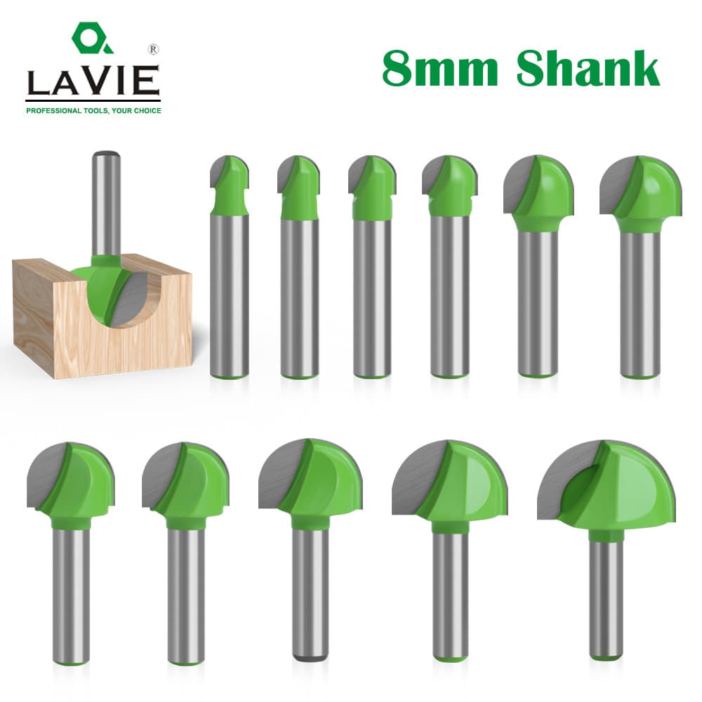 8-Piece Round Bottom Carving Router Bits Woodworking Milling Tools R-Corner Semi-Circular Edge Ball Knife Grooving Wood Craft