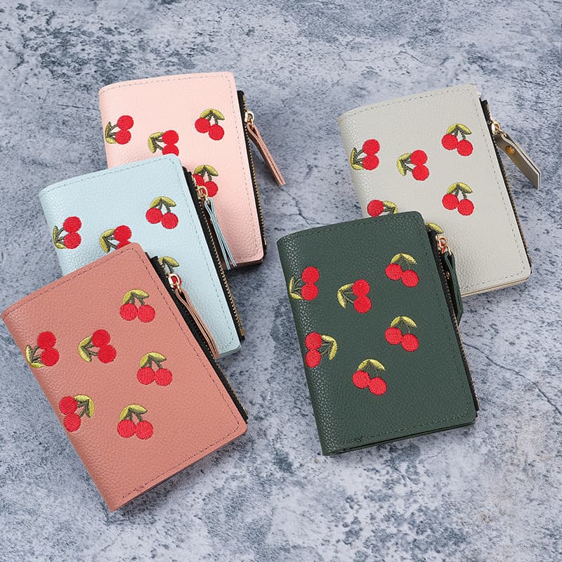 Korean ins short wallet for women Korean version embroidered new mini student wallet lychee personalized zipper bag card bag