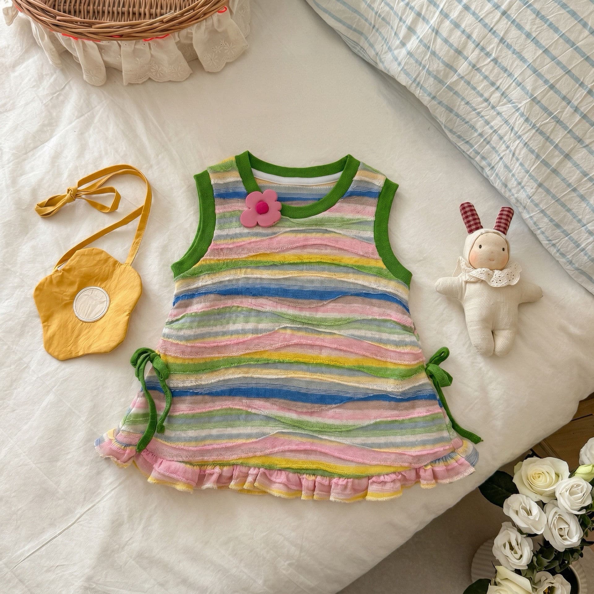 2026 Girls Summer Dopamine Tank Top Dress Baby Girl Color Striped Dress Children Summer Skirt Children's Clothing