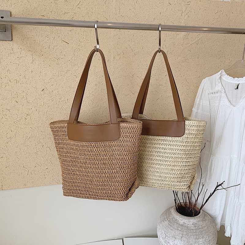 Summer woven portable holiday beach bag 2026 new large-capacity vegetable basket handbag beach tote bag