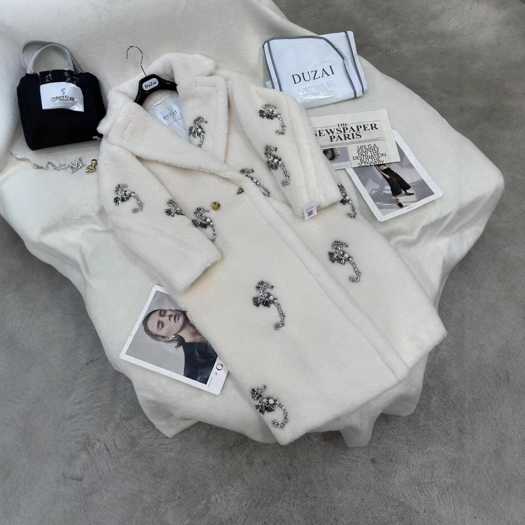Teddy Bear New Style Loose Korean Version Long Winter Coat Embroidered Alpaca Wool Women's Versatile