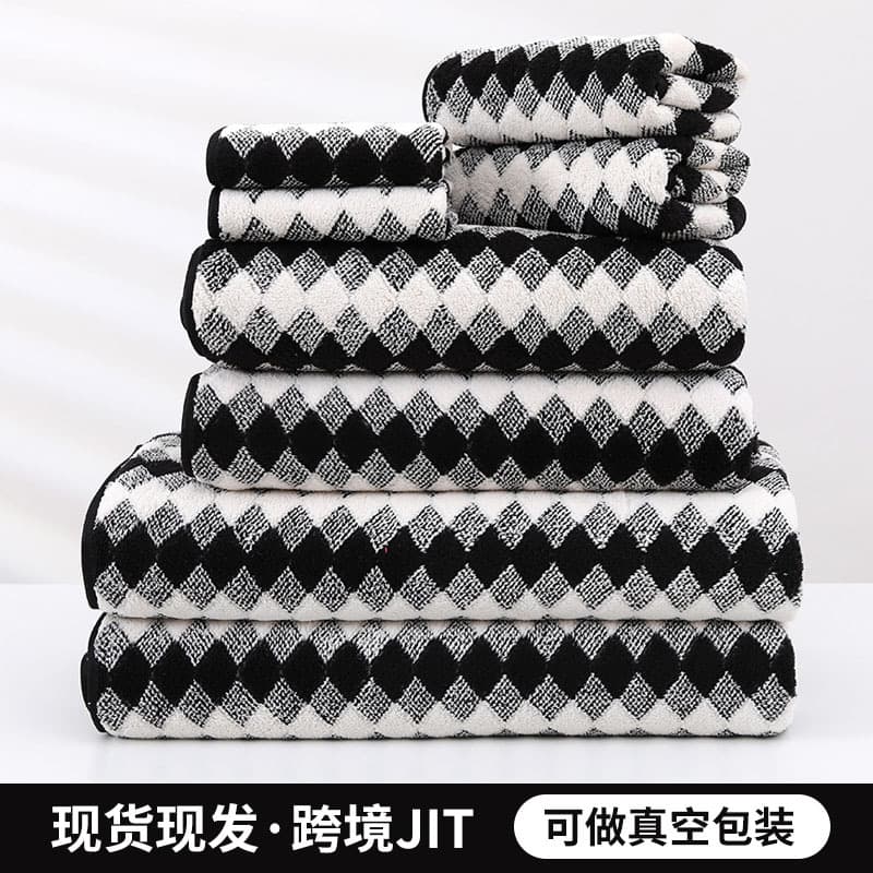 Three-Color Checkered Towel Set, Coral Fleece Bath Towel, Home Absorbent Face Towel, Soft Shower Towel for Cross-Border