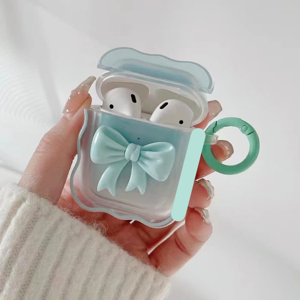 Gradient Blue Bow Airpods Pro Case Compatible with Apple 1/2/3 Gen Wireless Bluetooth Silicone Case