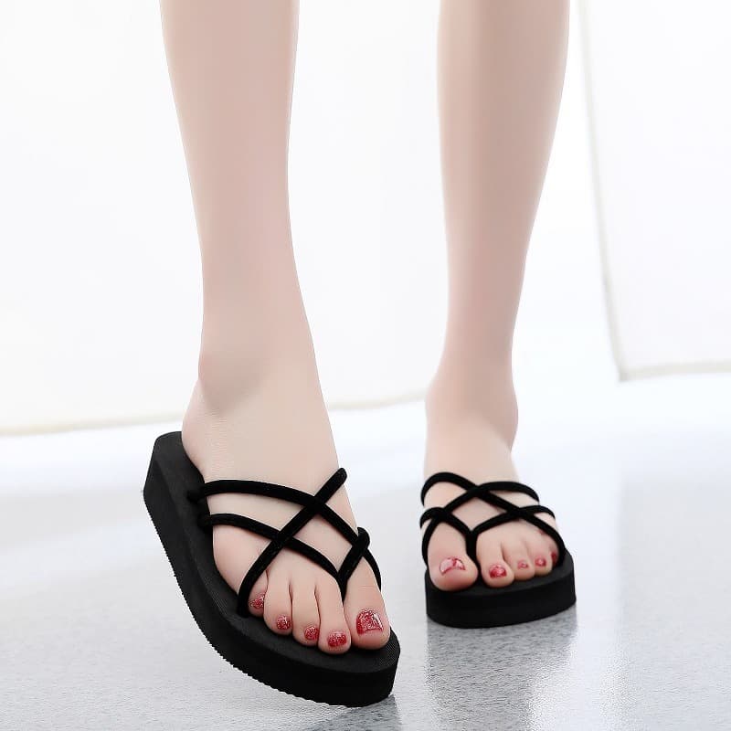 Women's Flip Flops Sandals with Green Flower Strap Summer Beach Seaside Korean Style Wholesale Factory