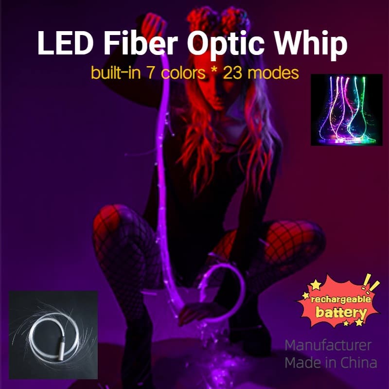 Dance Whip LED Fiber Optic Whip Colorful Flashing Rechargeable Fiber Optic Dance Light Whip
