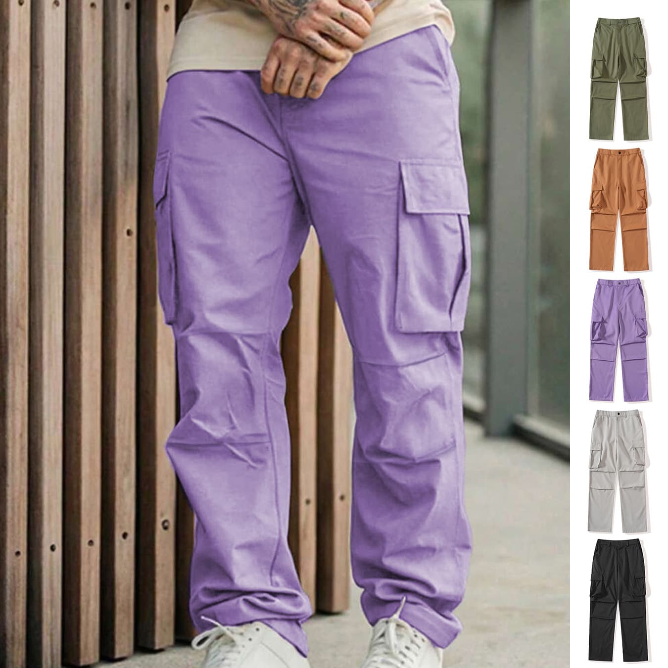 New 2025 Solid Color Sports Casual Cargo Pants for Men, Multi-Pocket Outdoor Trousers