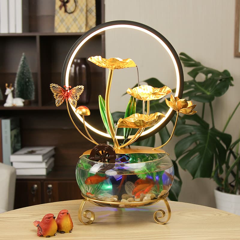 Live Stream Hit Desktop Home Glass Fish Tank Waterfall Ornament Office Living Room Entryway Landscape Fountain Decoration