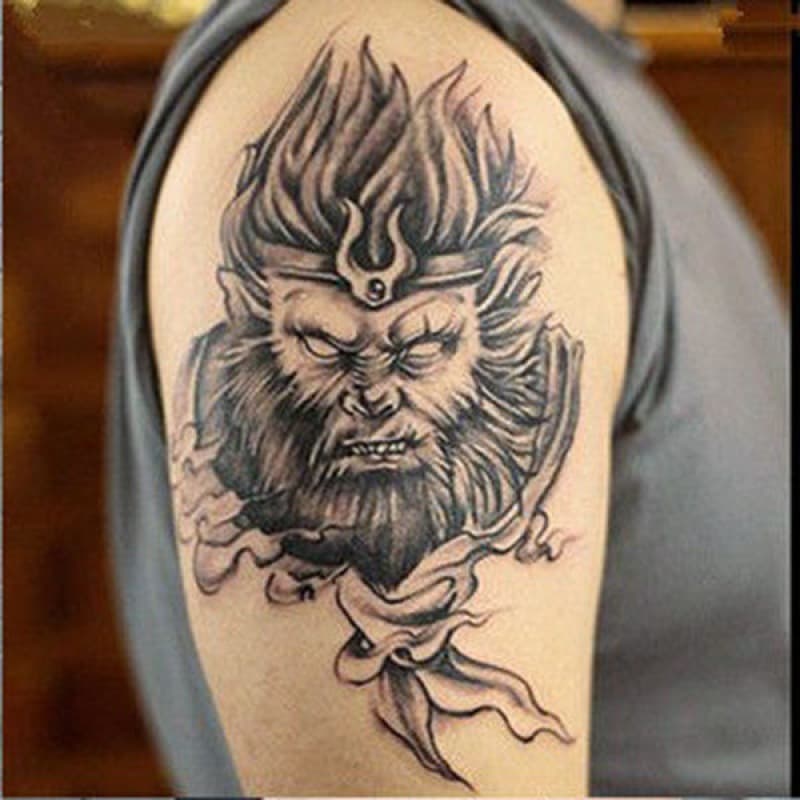 Permanent Tattoo Lasts 1 Year, Arm Sleeve Chest Dragon Head Waterproof Men Women Sun Wukong Realistic Tattoo Sticker Chest Front Sticker