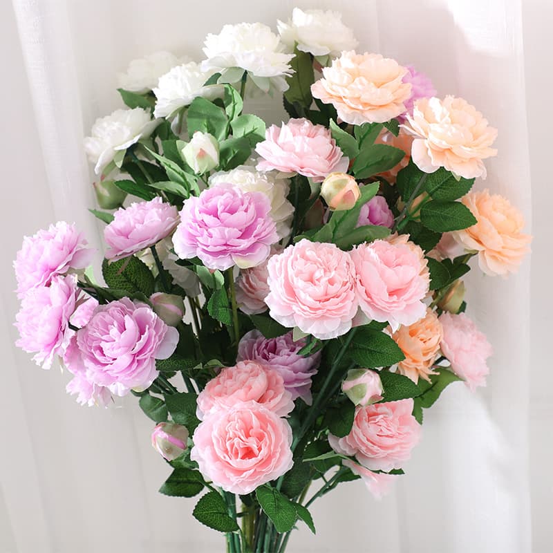 Factory Wholesale Three-Head Artificial Peony Simulation Flowers for Wedding Decor, Bouquet Core Peony, Aisle Decoration, Floral Arrangement