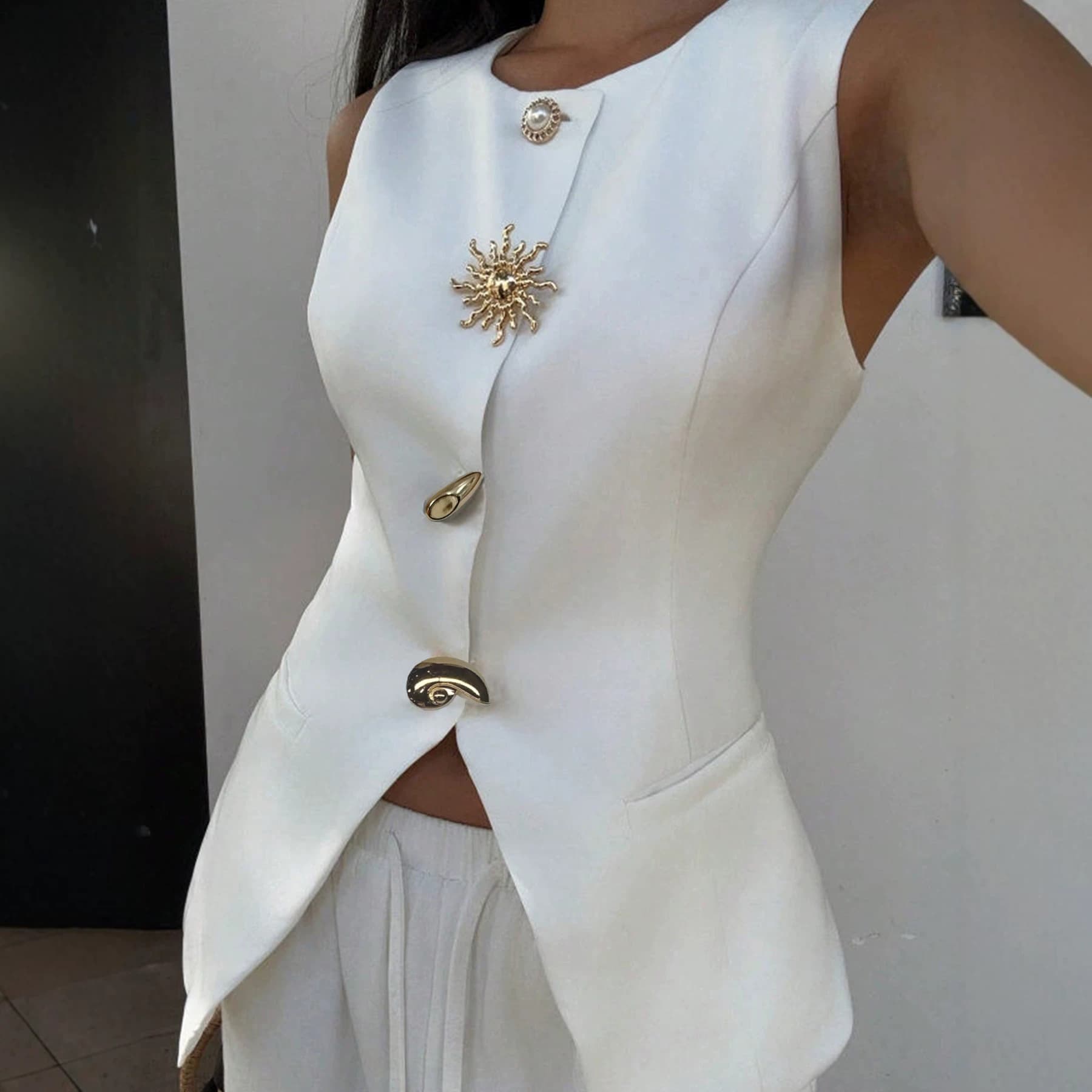New Cross-Border British Artistic V-Neck Vest Top New Solid Loose Versatile Waist-Cinching Top for Women