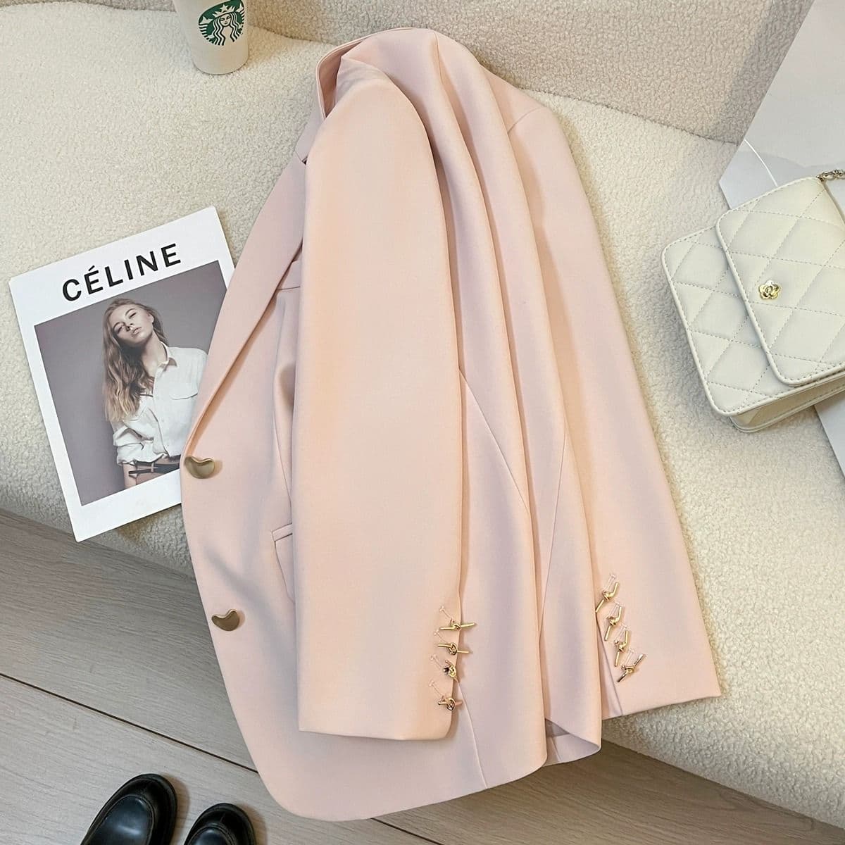 White peach pink suit jacket for women 2025 spring new style small high-end casual temperament small suit slim fit