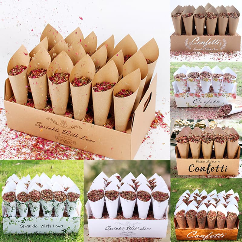 In-stock wedding confetti cone tray, natural rose cone stand wedding tray combination set