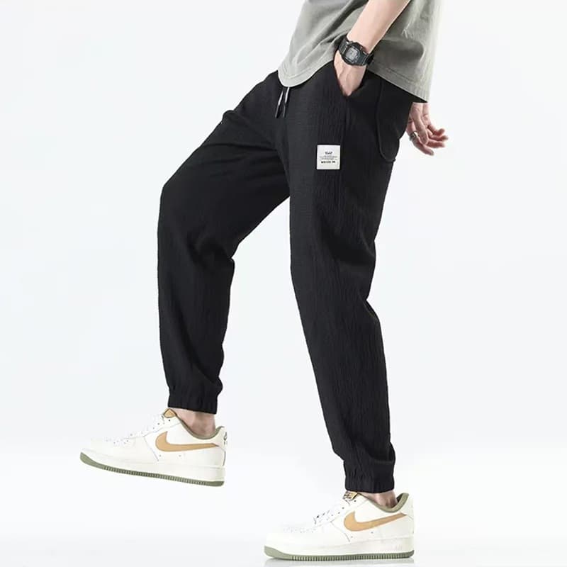 Summer thin stain-resistant pants for men, ice silk breathable casual pants for men, nine-point sports trendy brand ankle-tie versatile pants
