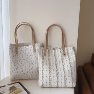 Suxi Cloth Bag - Fresh Orange Pink Cotton Linen Floral Single Shoulder Tote Bag, Thickened and Shaped Computer Bag Book Bag