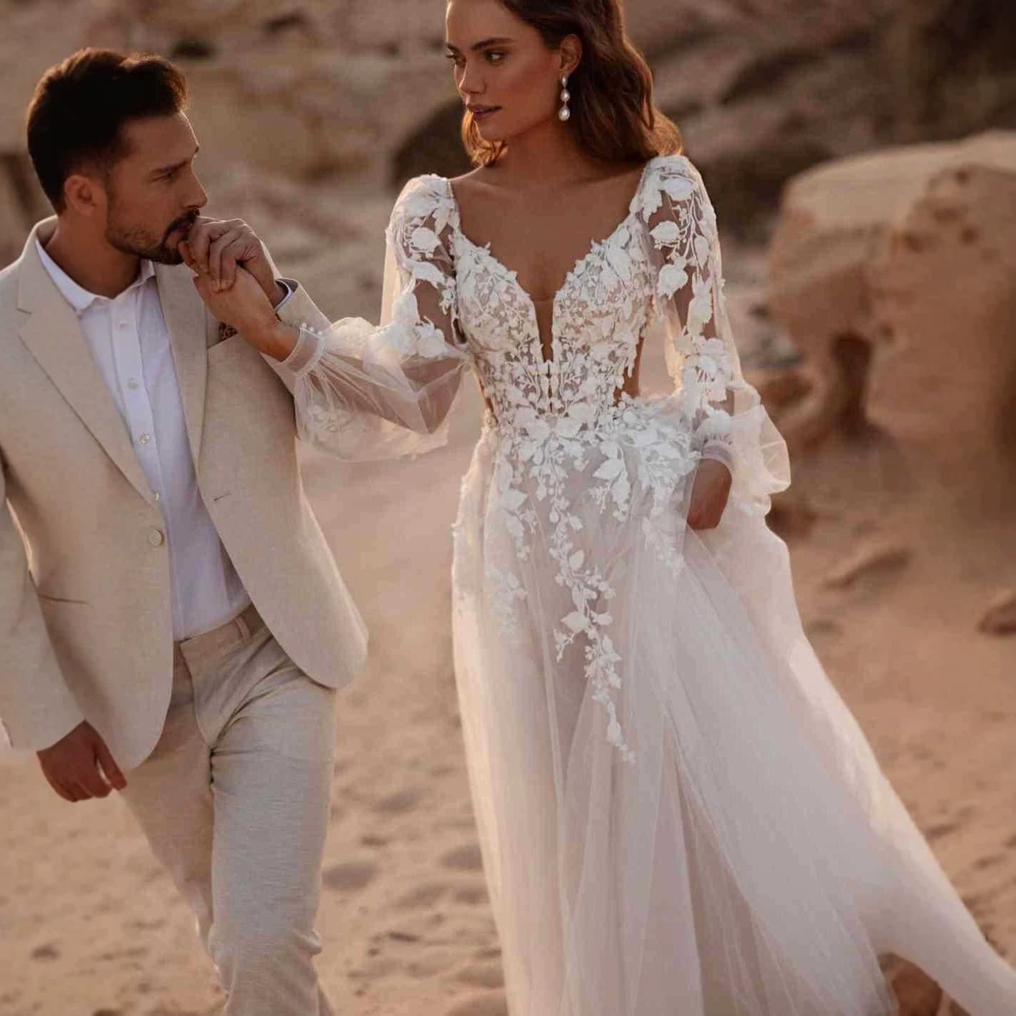Deep V Backless Wedding Dress Long Sleeve 2026 Summer New Trailing Slim Sexy Simple Travel Photo Dress