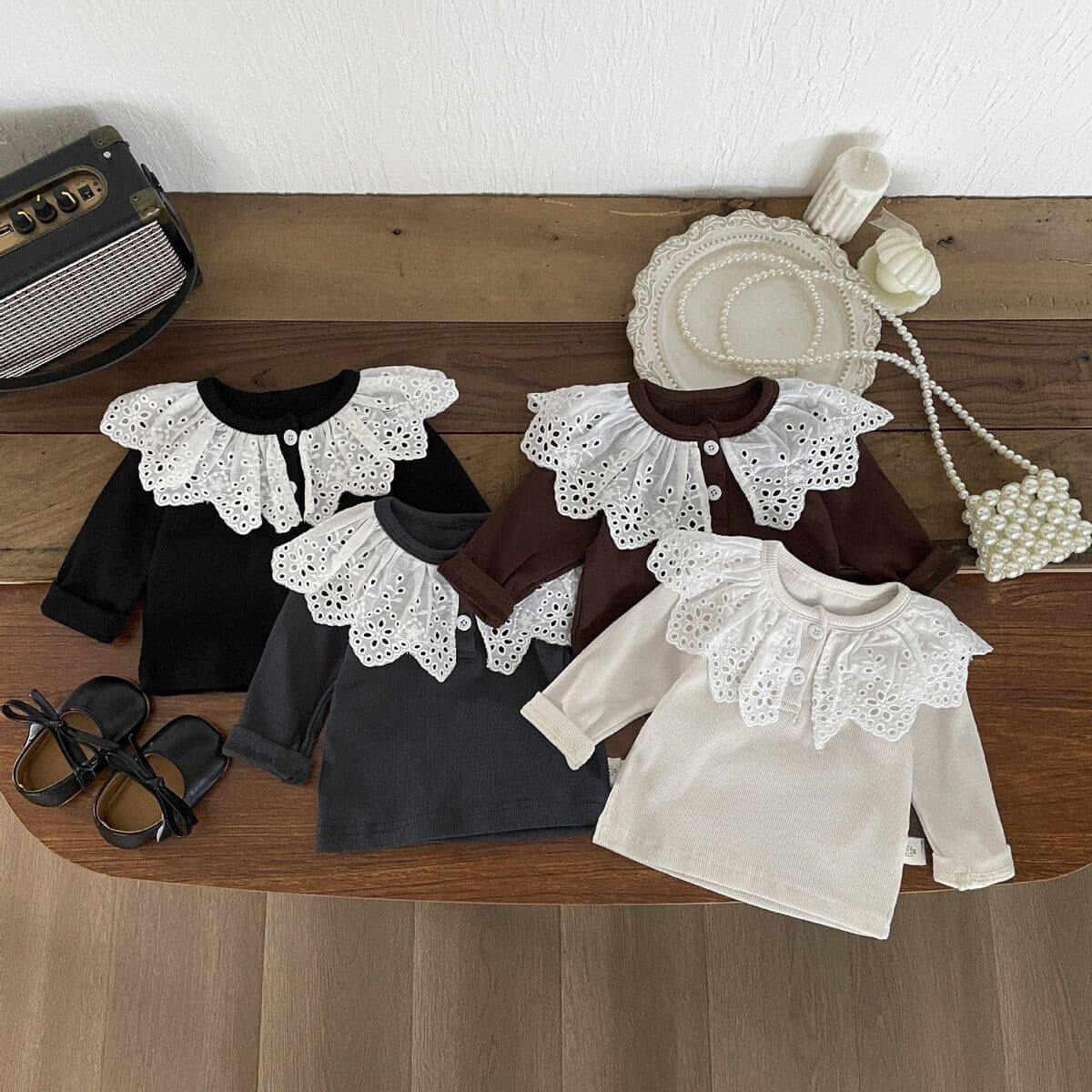 Baby autumn clothes baby fashionable lace collar bottoming shirt 2024 new children's Korean style spring and autumn versatile clothes