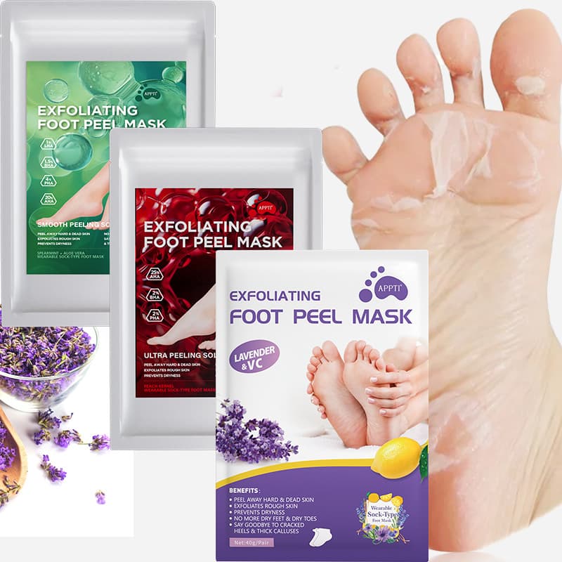 Cross-border Exfoliating Foot Mask with Lavender, Aloe, and Peach for Peeling and Moisturizing, Full English Version in Stock