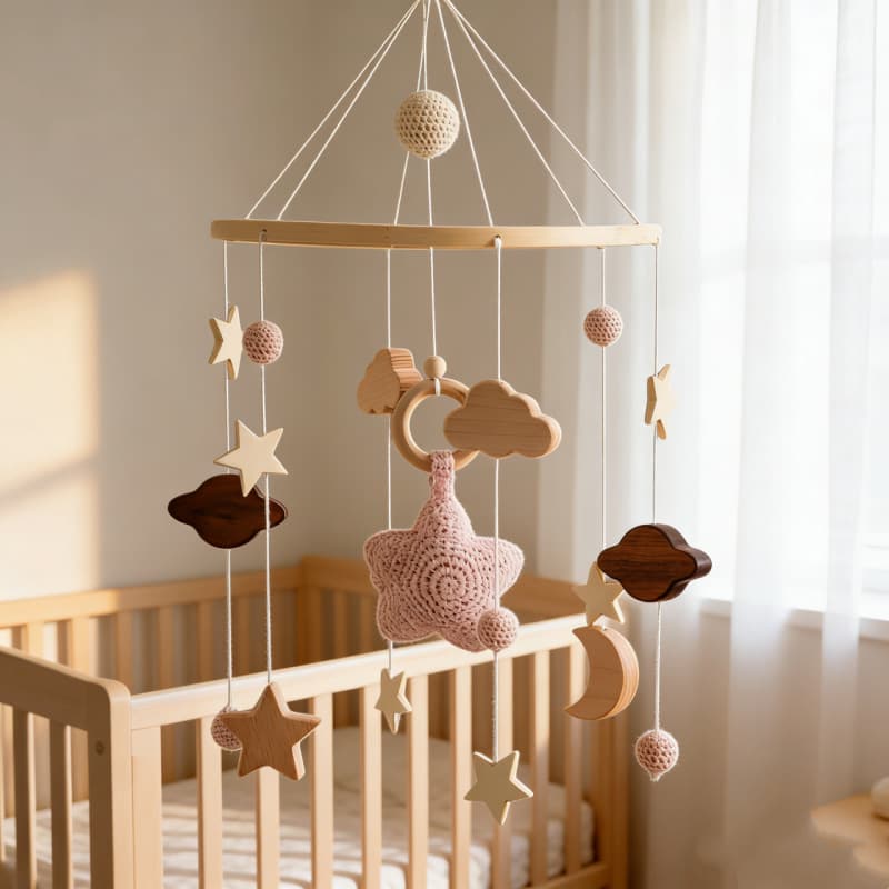 Star Moon Cloud Baby Crib Hanging Decoration Starry Sky Mobile Simple Nursery Room Decoration Wooden Wind Chime Hanging
