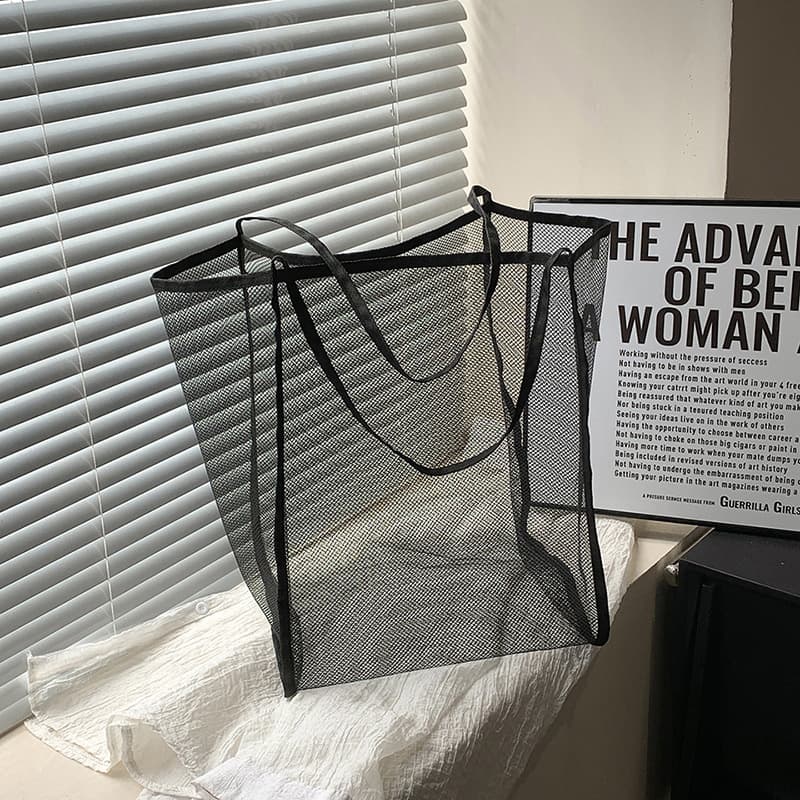 2023 Autumn New Shopping Bag Gauze Transparent Fashion Shoulder Mesh Beach Bag Large Capacity Mesh Tote Bag