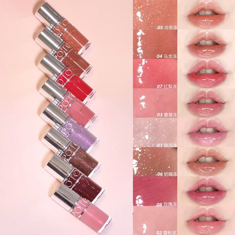 Poto Lip Gloss Lip Glaze Mirror Water Gloss Nude Color Moisturizing Lipstick Not Easy to Stick Cup Lipstick Lip Oil Lip Gloss Tiktok Same Style