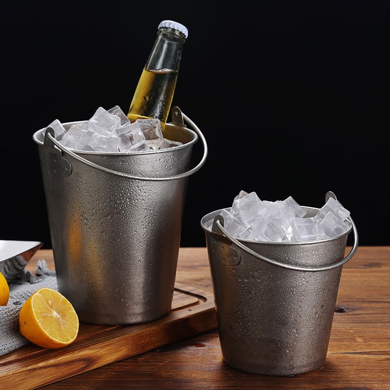 Wholesale Retro Stainless Steel Ice Bucket Snack Carry Bucket Fries Fried Chicken Bucket Bar Restaurant Ice Pellet Bucket Creative Fried Food