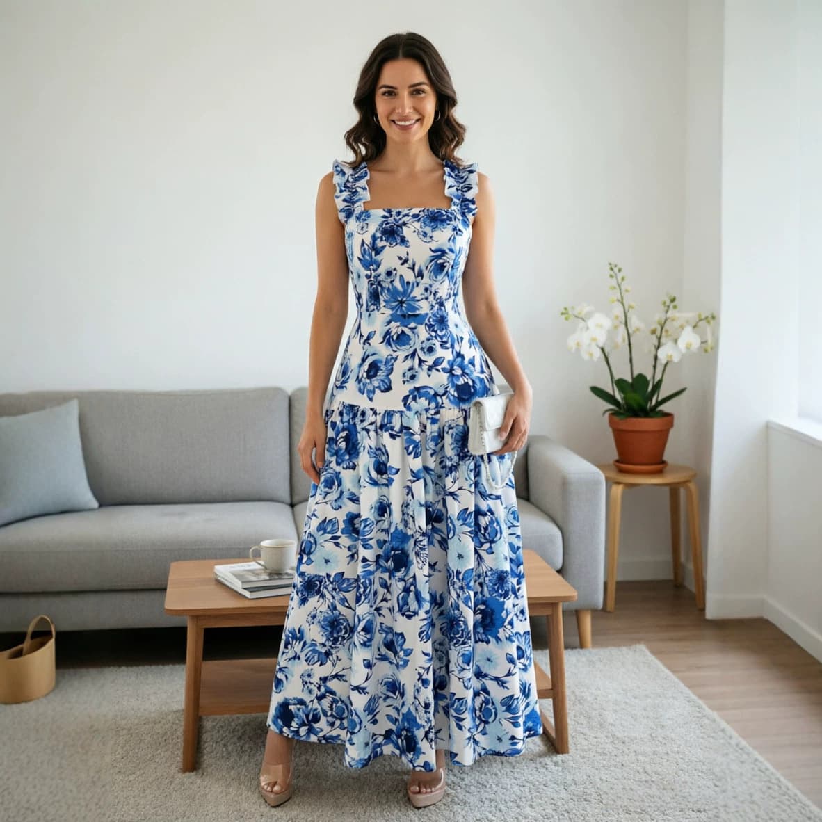 Elegant Printed French Camisole Dress for Women Summer Long Dress, Cross-Border Trade for Amazon EU/US