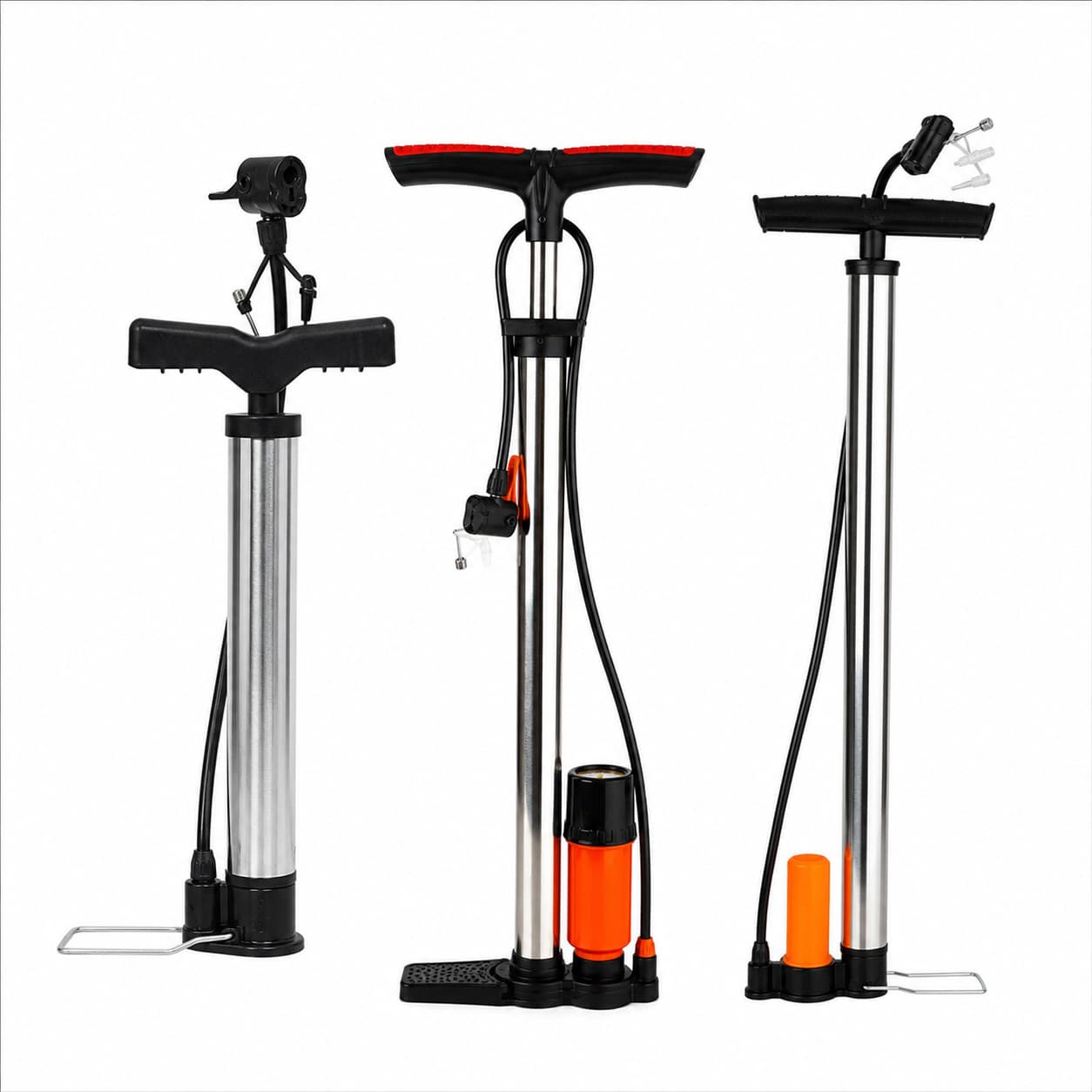 Thickened Steel High-Pressure Bicycle Floor Pump, Household Portable Foot Pedal Air Pump, Universal Valve for US/UK/French Nozzles