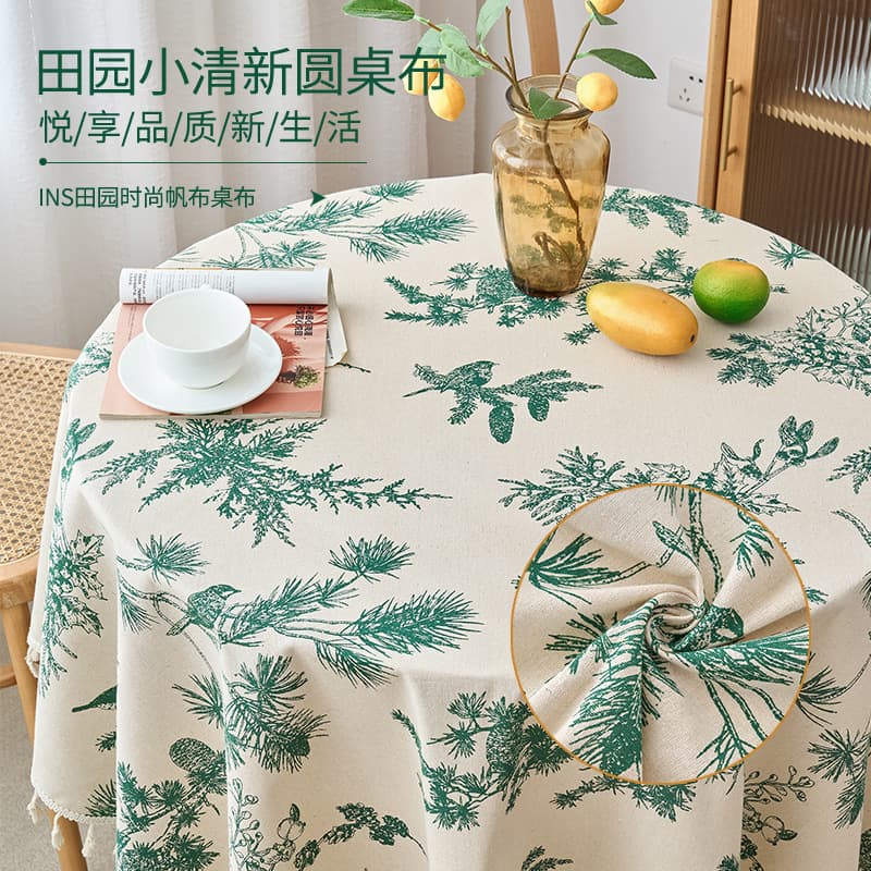 Cross-Border Hot-Selling American Country-Style Canvas Tablecloth with Tassel Edges, Vintage High-End Dining Table Cloth, Fabric Round Tablecloth