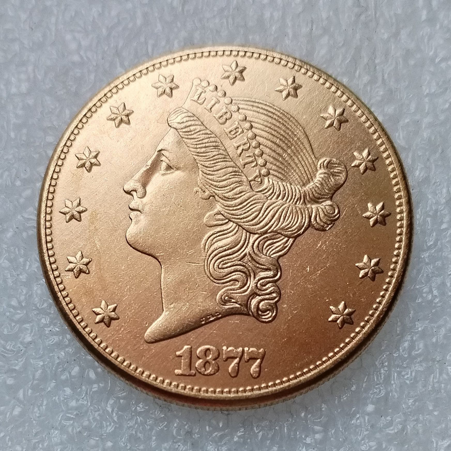 Factory price direct sales American Statue of Liberty 20 dollar gold-plated coin 1877 foreign copy gold-plated commemorative coin