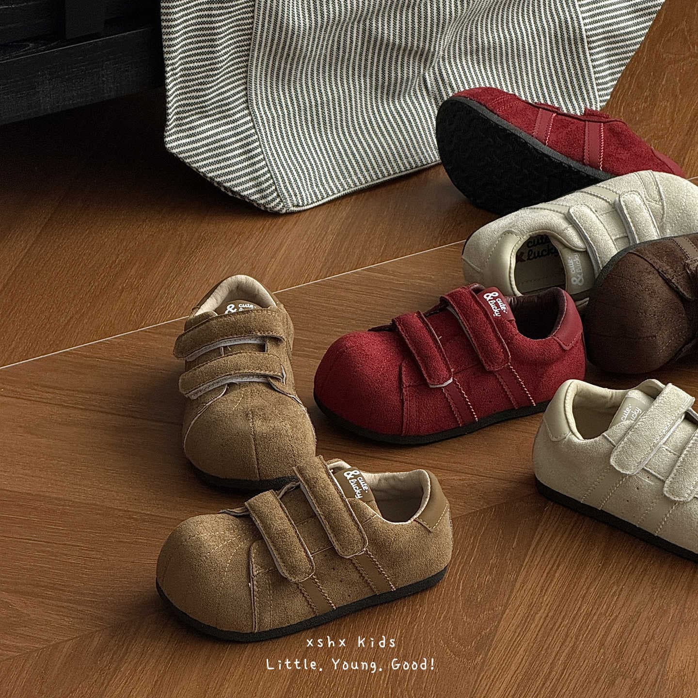 XSHX Chunky Shoes | Unisex Kids Autumn Retro Velcro Wide Toe Velvet German Training Functional Thin Sole Stable Heel