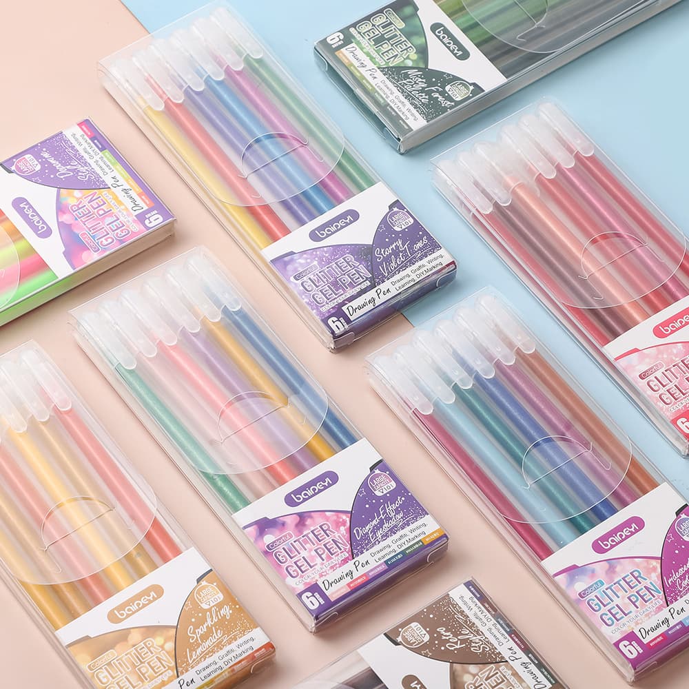 Glitter Pen Gel Pen Fluorescent Marker Pen Student Notebook Sparkle Shimmer Quicksand Pearlescent Color Gel Pen