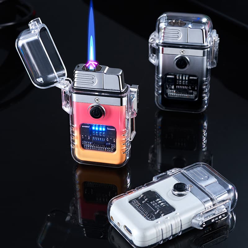 TH615 New Gas-Electric Dual-Use Transparent Waterproof Lighter Plastic Refillable Charging Lighter Wholesale