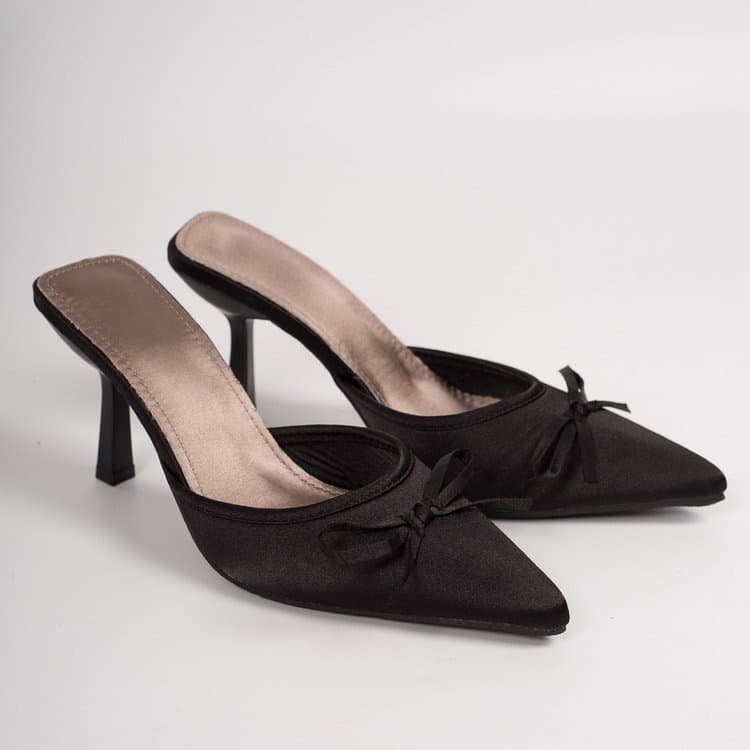Fashionable Closed-Toe Pointed Mule Sandals for Women 2026 Summer Bow Decor High Heel Stiletto Mules