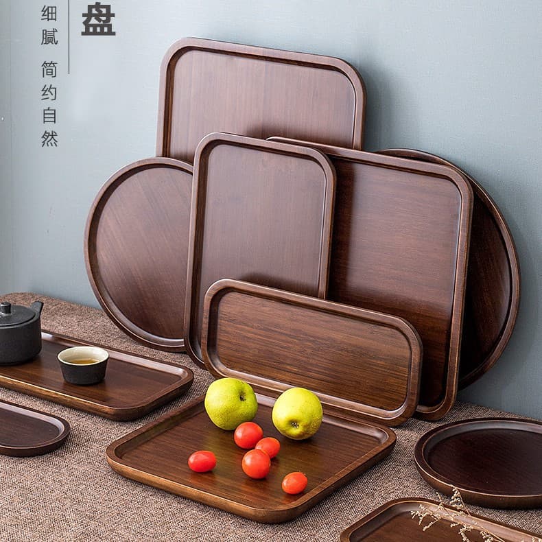 Commercial plate, home breakfast plate, cake dessert round plate, walnut wood bamboo teacup tray, rectangular small plate