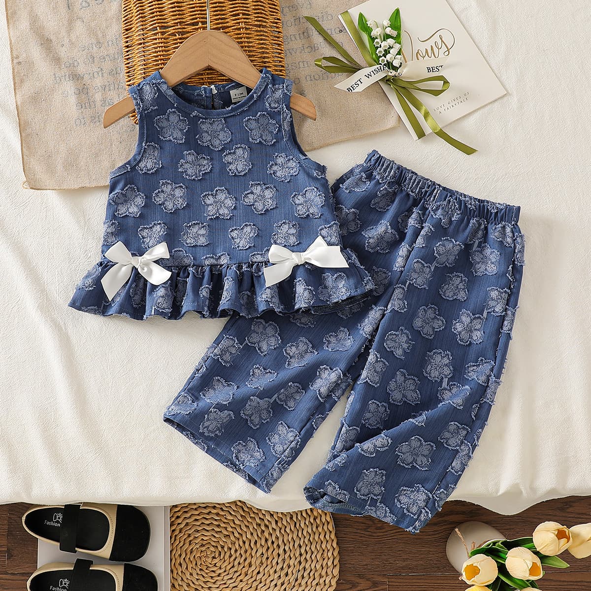 2026 Baby Girl Summer Suit New Style Children's Clothes Doll Collar Sleeveless Cutout Suit Children's Clothing Two-piece Set