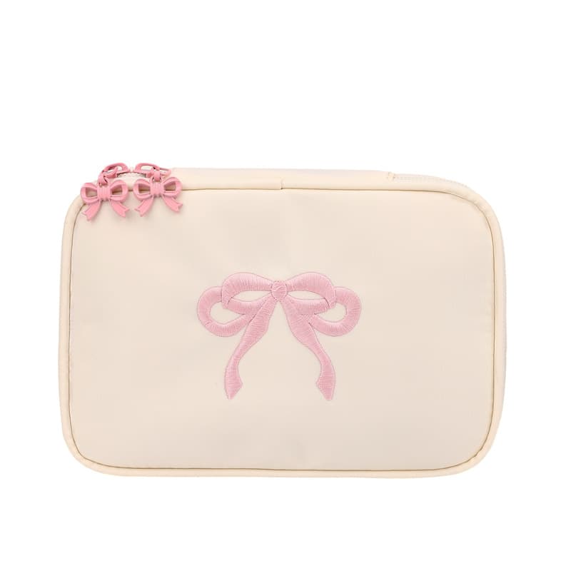 Ins-style Embroidered Bow Coin Purse, Cute Korean-Japanese Portable Cosmetic Bag, Travel Sanitary Napkin Storage Pouch