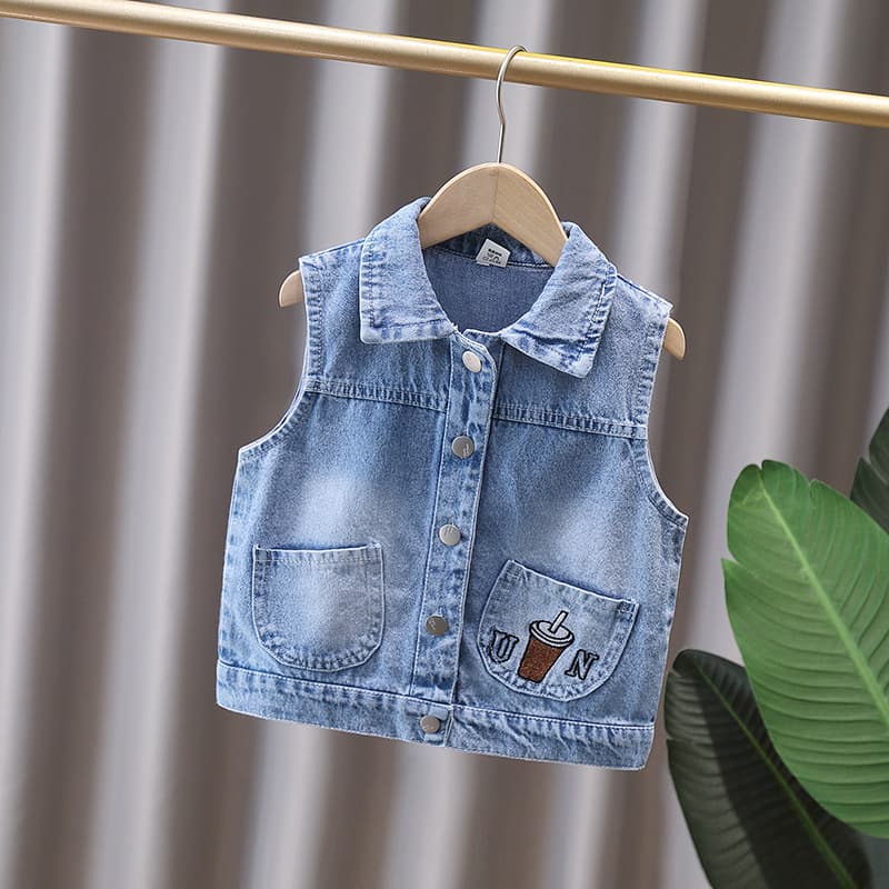 Boy's Denim Vest 2026 Spring New Style Baby Boy Vest Boy Vest Children's Outer Wear Shoulder Pad Trendy