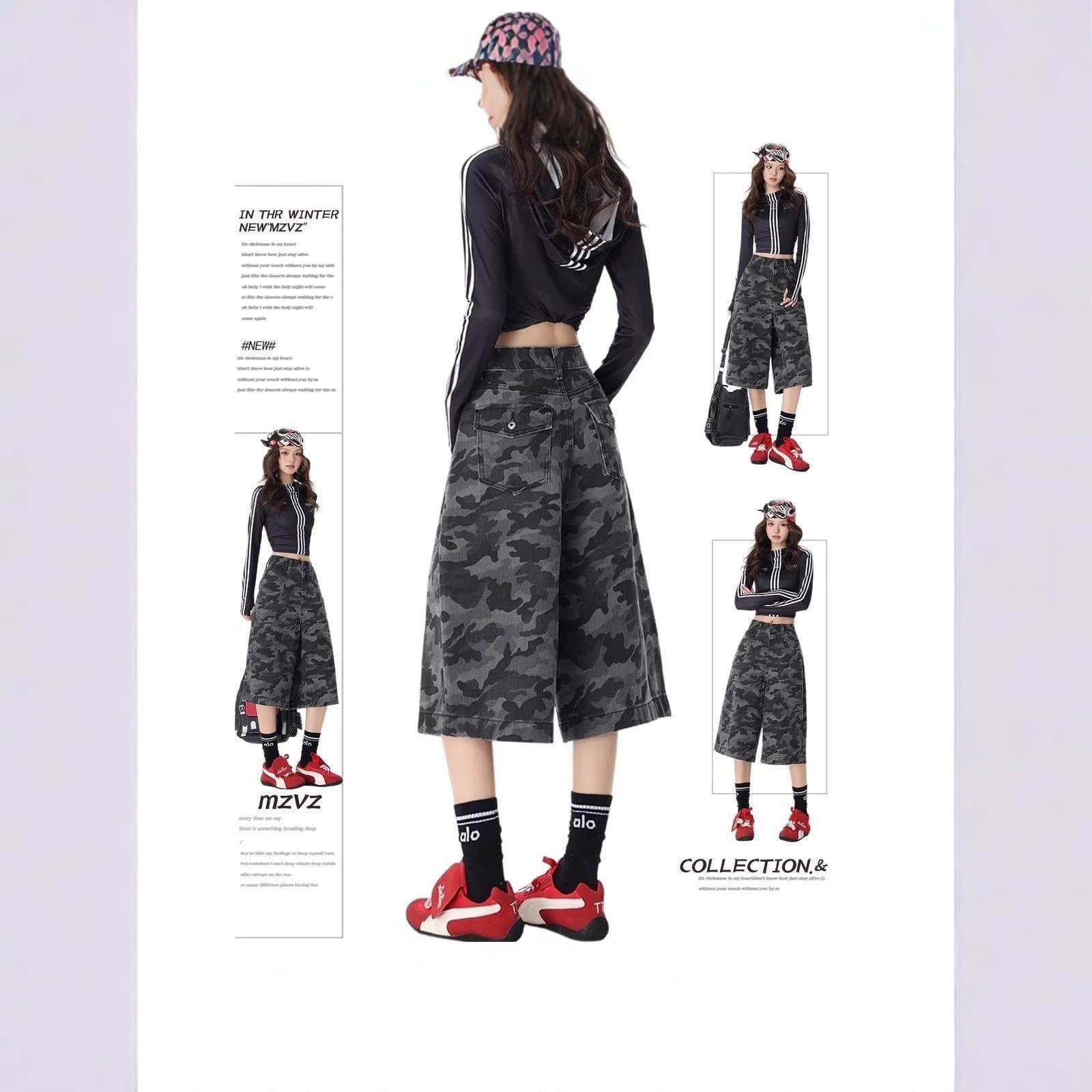 Cross-border wholesale American retro high-waisted denim cropped pants women's camouflage pants summer new straight wide-leg mid-pants