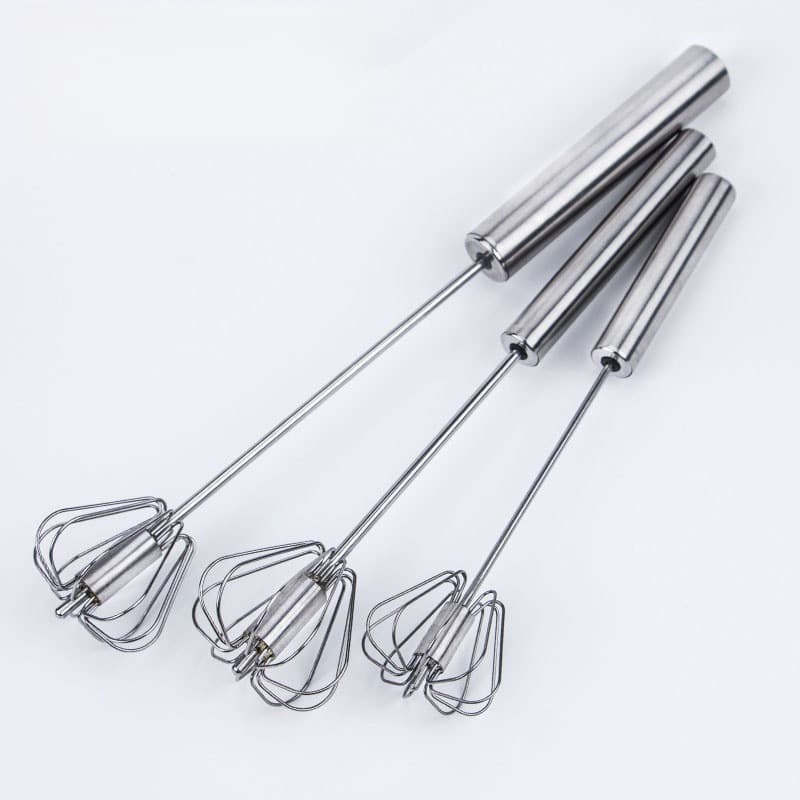 Stainless Steel Semi-Automatic 12-Inch Whisk, Handheld Mixer for Kitchen and Home Use, Press-and-Rotate Manual Whisk