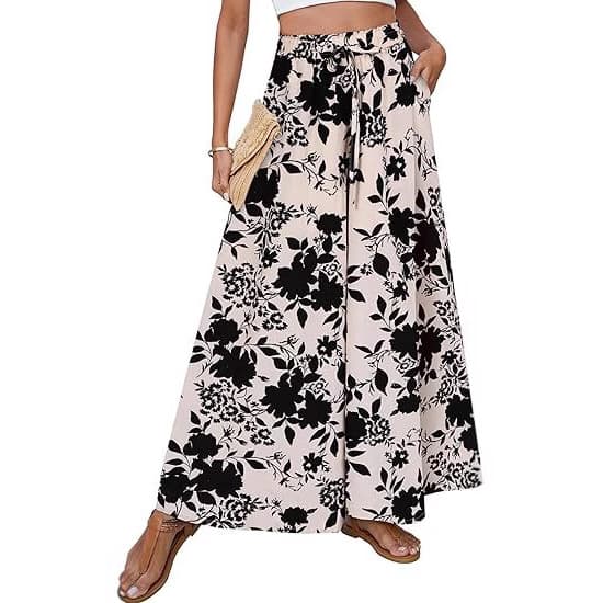 Women's High Waist Wide Leg Pants Bohemian Floral Print Summer Long Drifting Pants with Pockets Elegant Casual Trousers