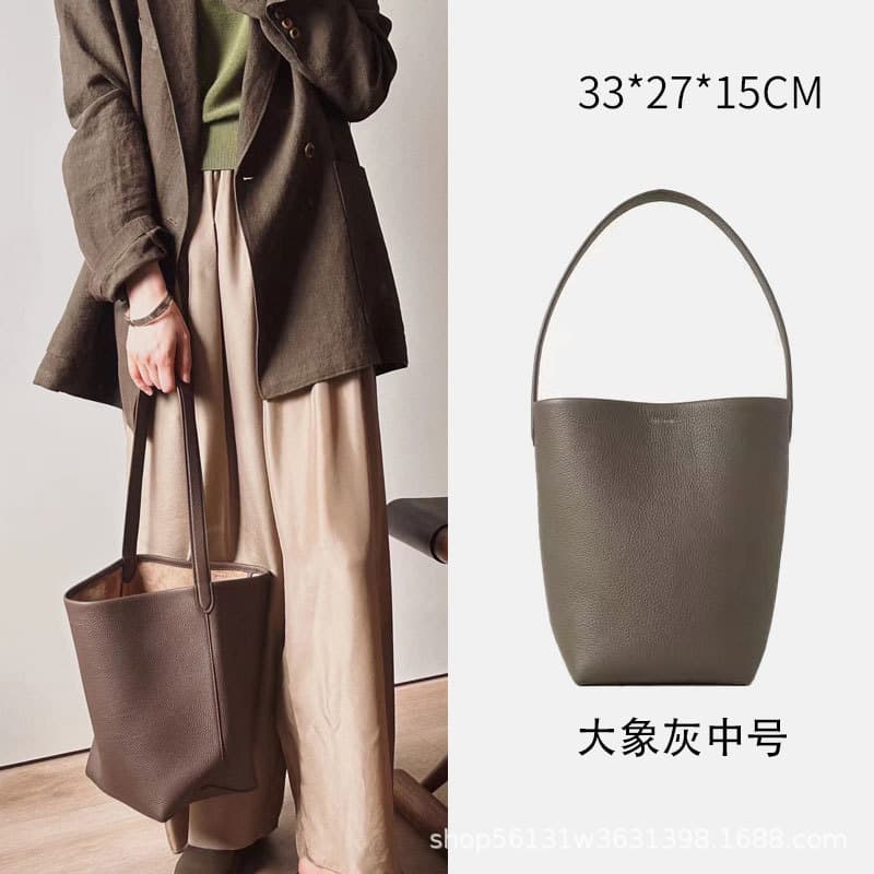 Therow Lychee Grain Genuine Leather Bucket Bag, Bucket-Shaped Cowhide Large Capacity Minimalist Shoulder Bag, Premium Handbag