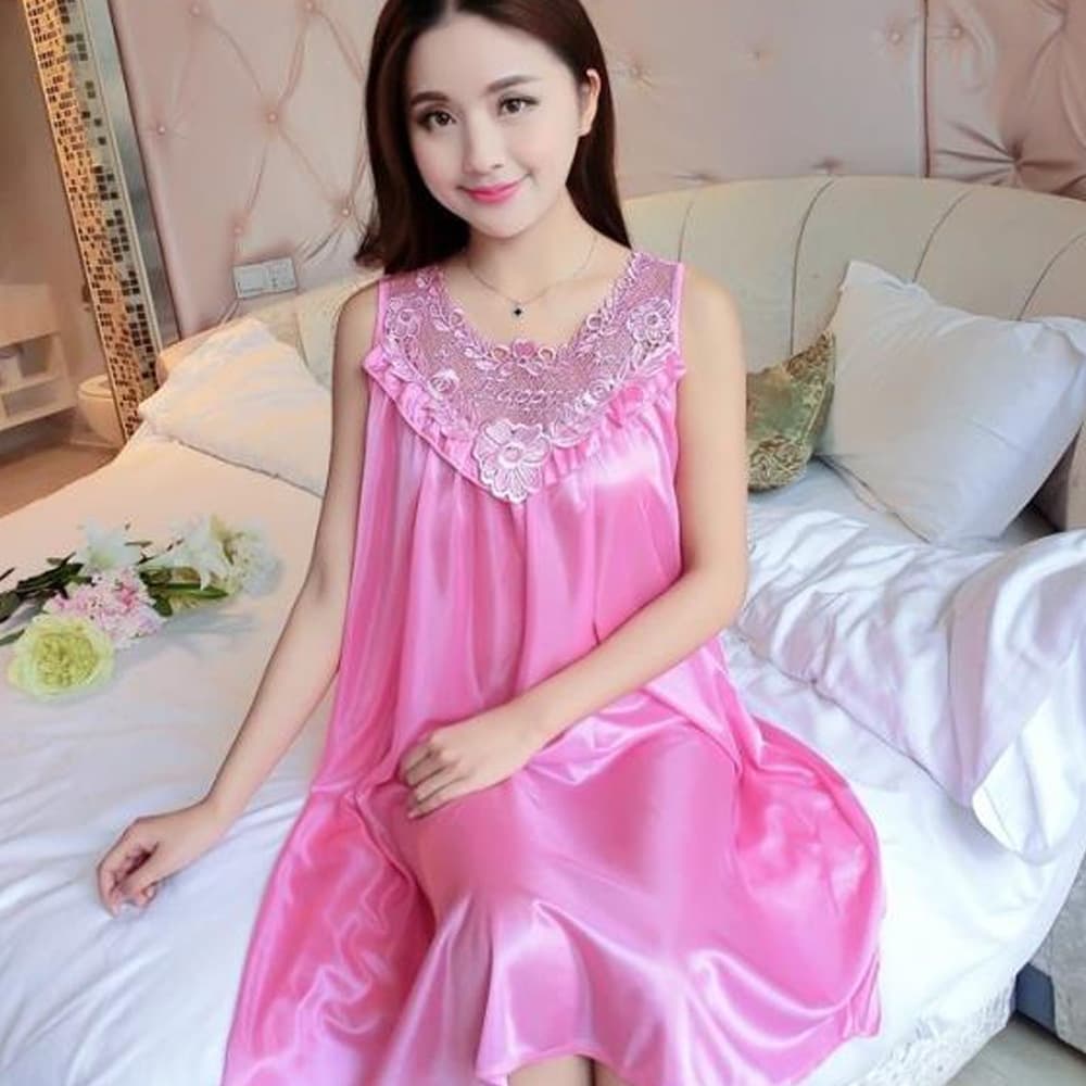 Hot Selling Summer Sexy Sleepwear for Women, Ice Silk Satin Camisole Loose Nightgown Plus Size for Curvy Women, Home Dress