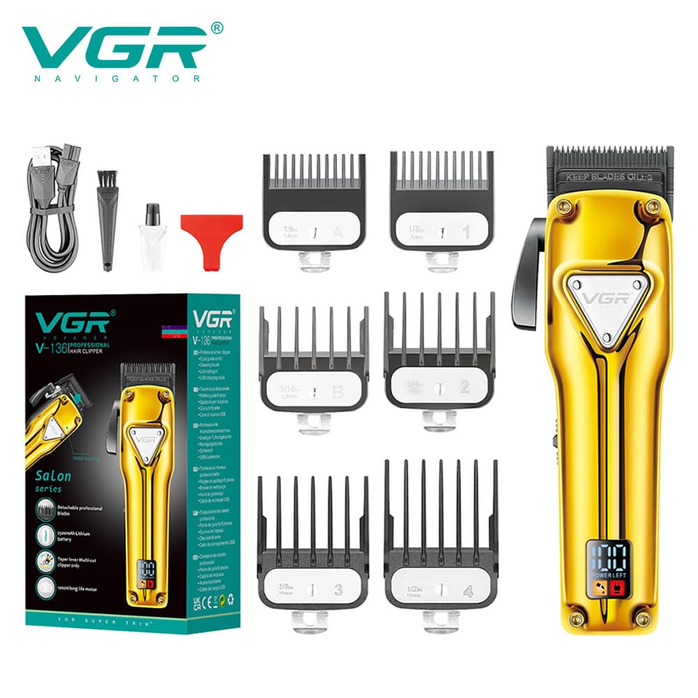 VGR136 Metal Hair Clipper Electric Trimmer Titanium Alloy Blade Waterproof Men's Home Use Haircut Machine Salon Quality