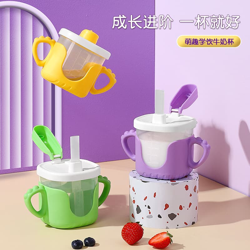 Kids Straw Cup Training Cup with Handles and Scale for Babies, Anti-Drop Water Cup Milk Cup