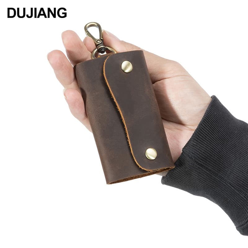 Small Key Pouch Top Layer Cowhide Key Holder Unisex Belt Key Hanging Bag Business Elite Style Home Storage
