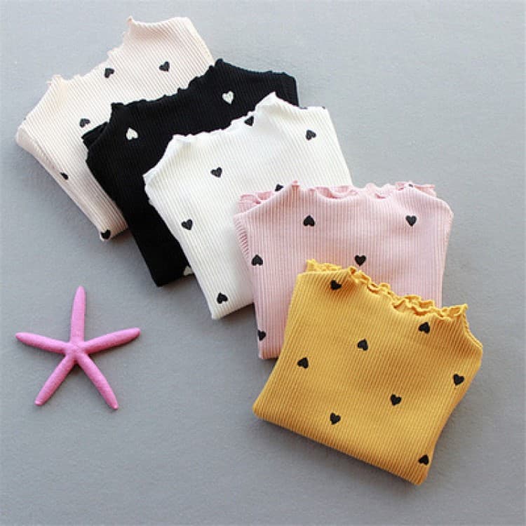 6030 Autumn New Kids' Clothing Korean Style Girls' Ribbed Heart Long-Sleeve T-Shirt Children's Baby Base Layer